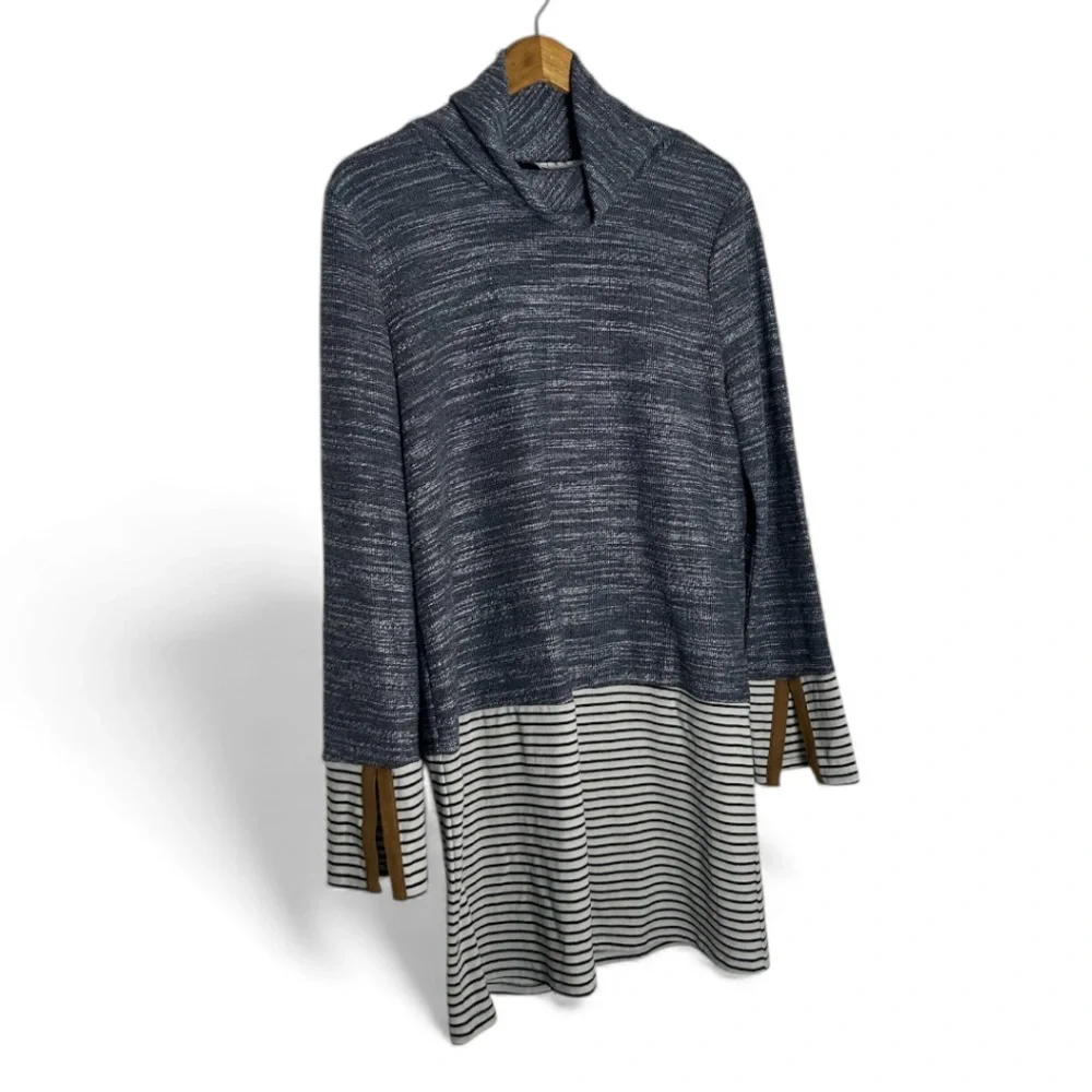THML Striped Sweater Shift Dress In Blue/Black/White Size L